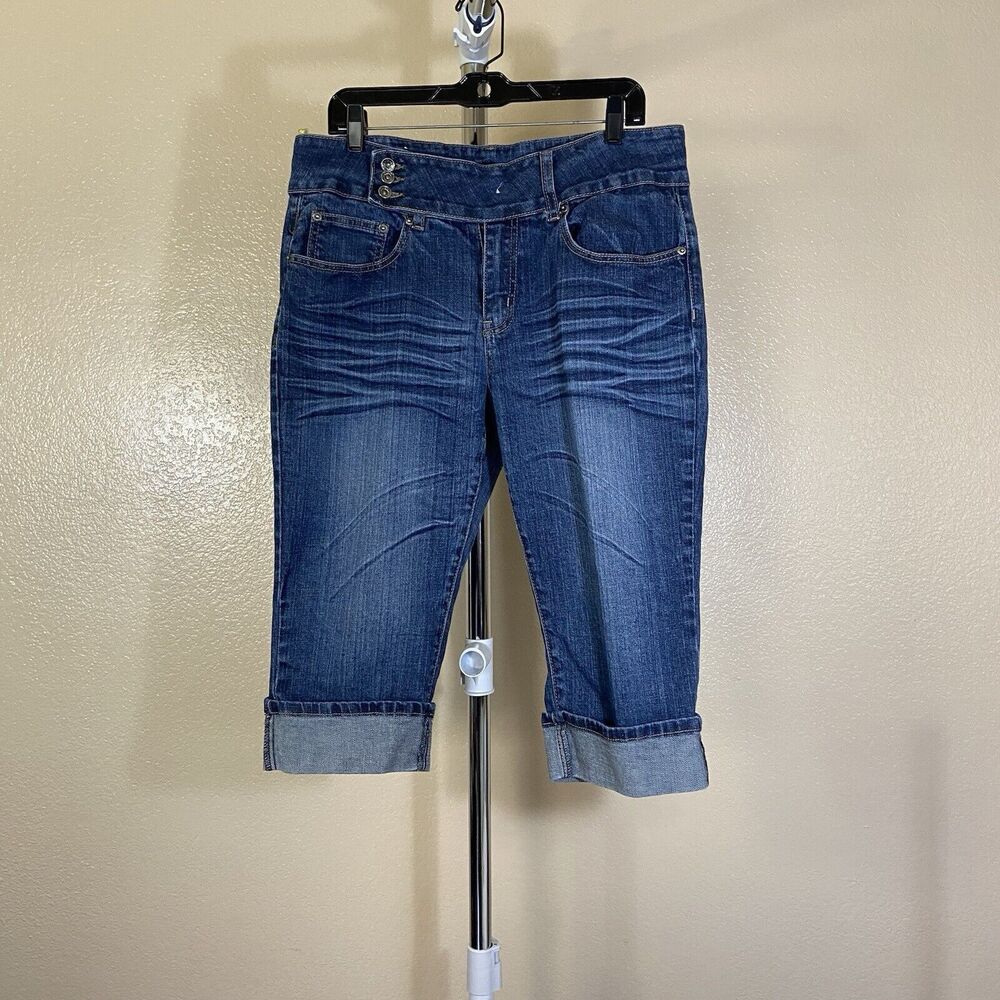 Touch Me Jeans Womans 16 Button Fly Retro Mom Capri Indigo Denim